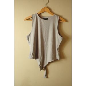 House of Harlow 1960 Women's Size L Gray Ribbed Scoop Neck Sleeveless Bodysuit